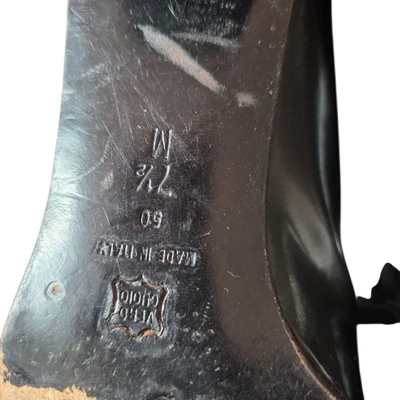 Via Spiga Black Leather Loafer Pumps  7.5M Made in Italy Block Heel Career Shoes - Picture 5 of 5